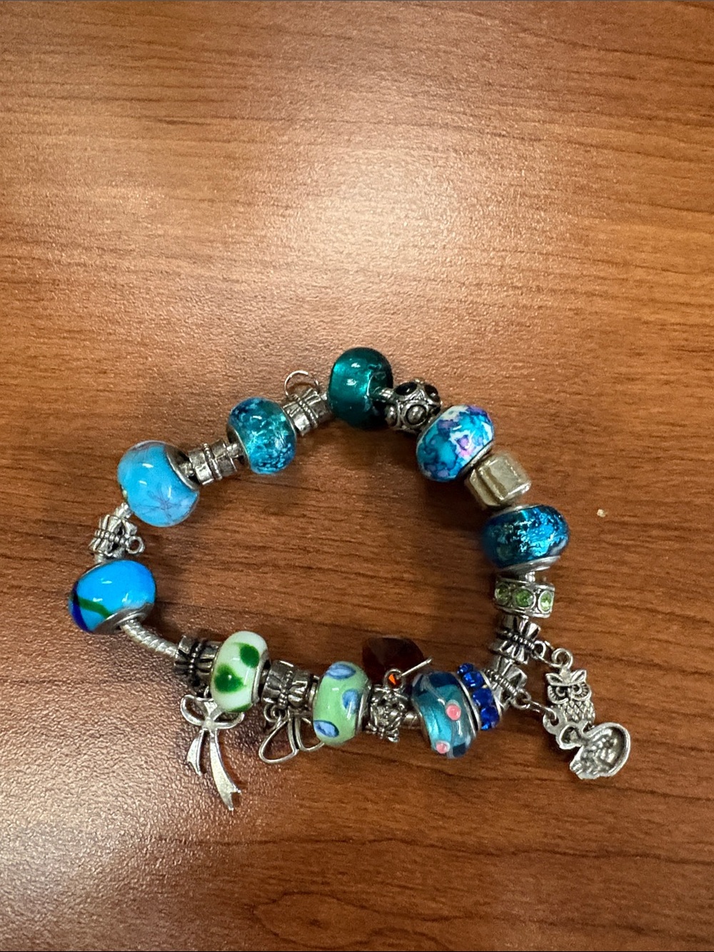 Blue Glass Bead Charm Bracelet - Women's Jewelry